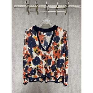 J Crew Sweater Women M Floral Linen Tunic Top Cottagecore Artsy Resort Oversized